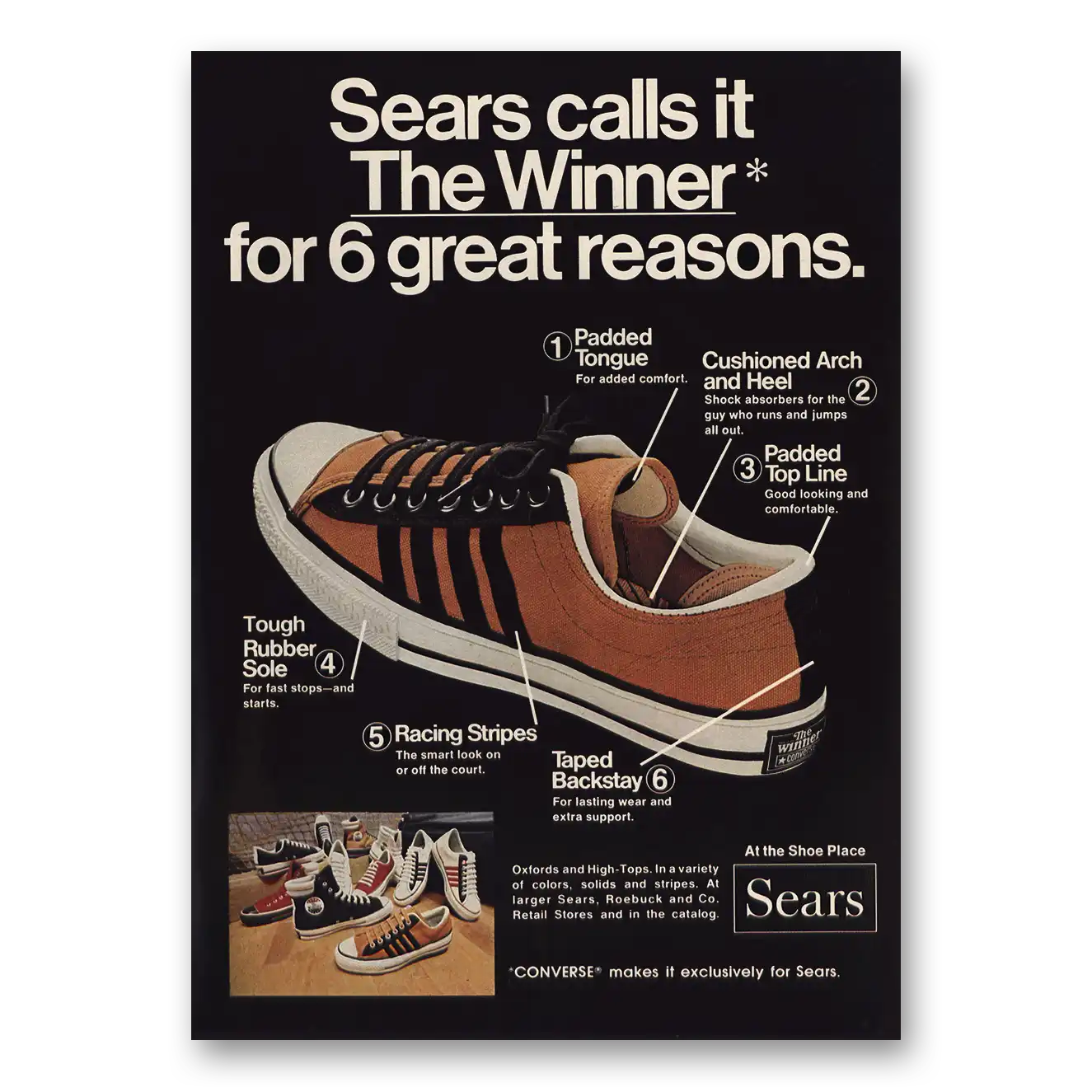 1973 Converse Shoes Shoes The Winner 6 Great Reasons Vintage Magazine Print Ad