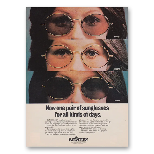 1973 SunSensor Lenses One Pair of Sunglasses Vintage Magazine Print Ad