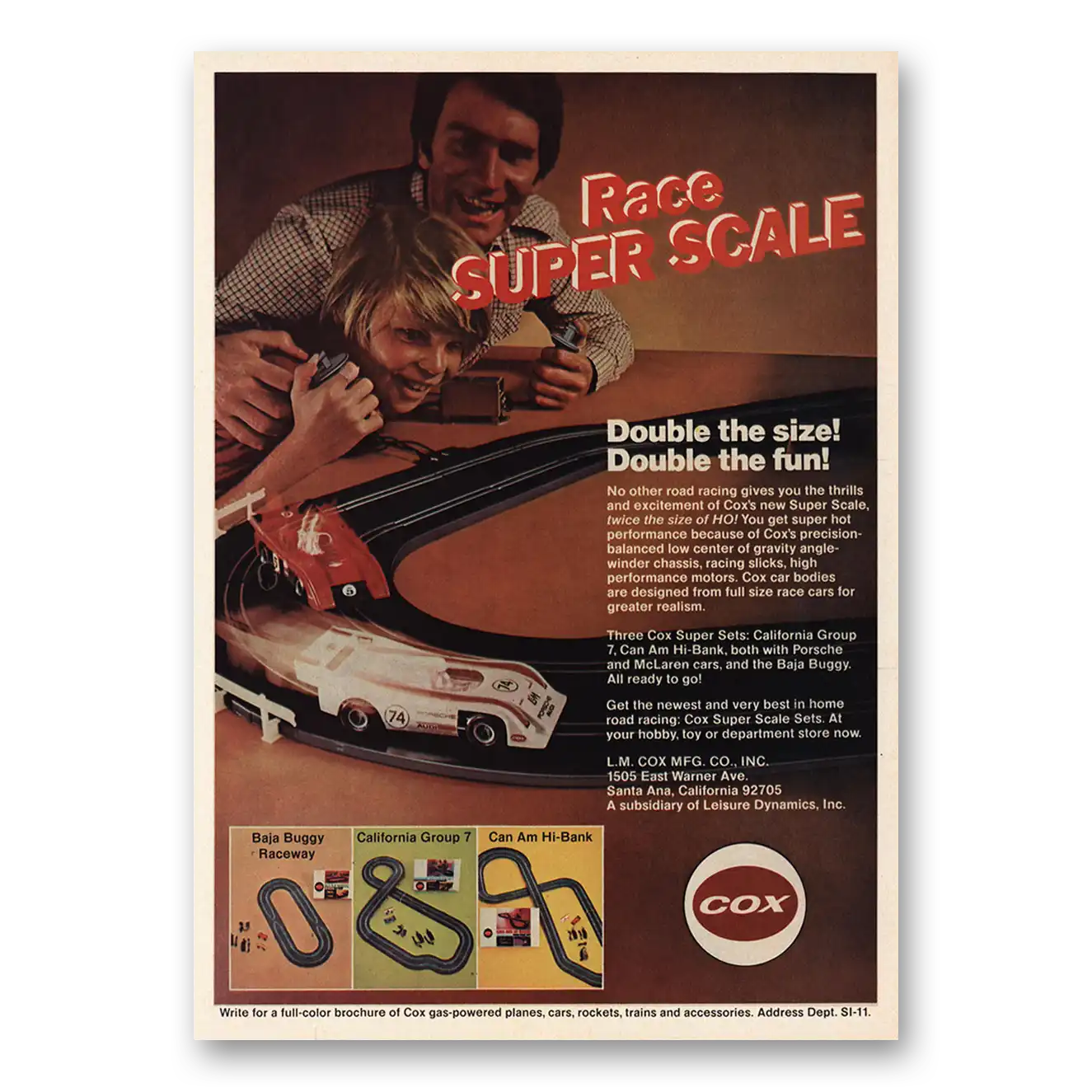 1973 Cox Super Scale Sets Race Super Scale Double the Size Fun Vintage Magazine Print Ad