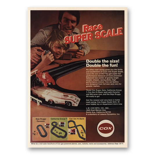 1973 Cox Super Scale Sets Race Super Scale Double the Size Fun Vintage Magazine Print Ad