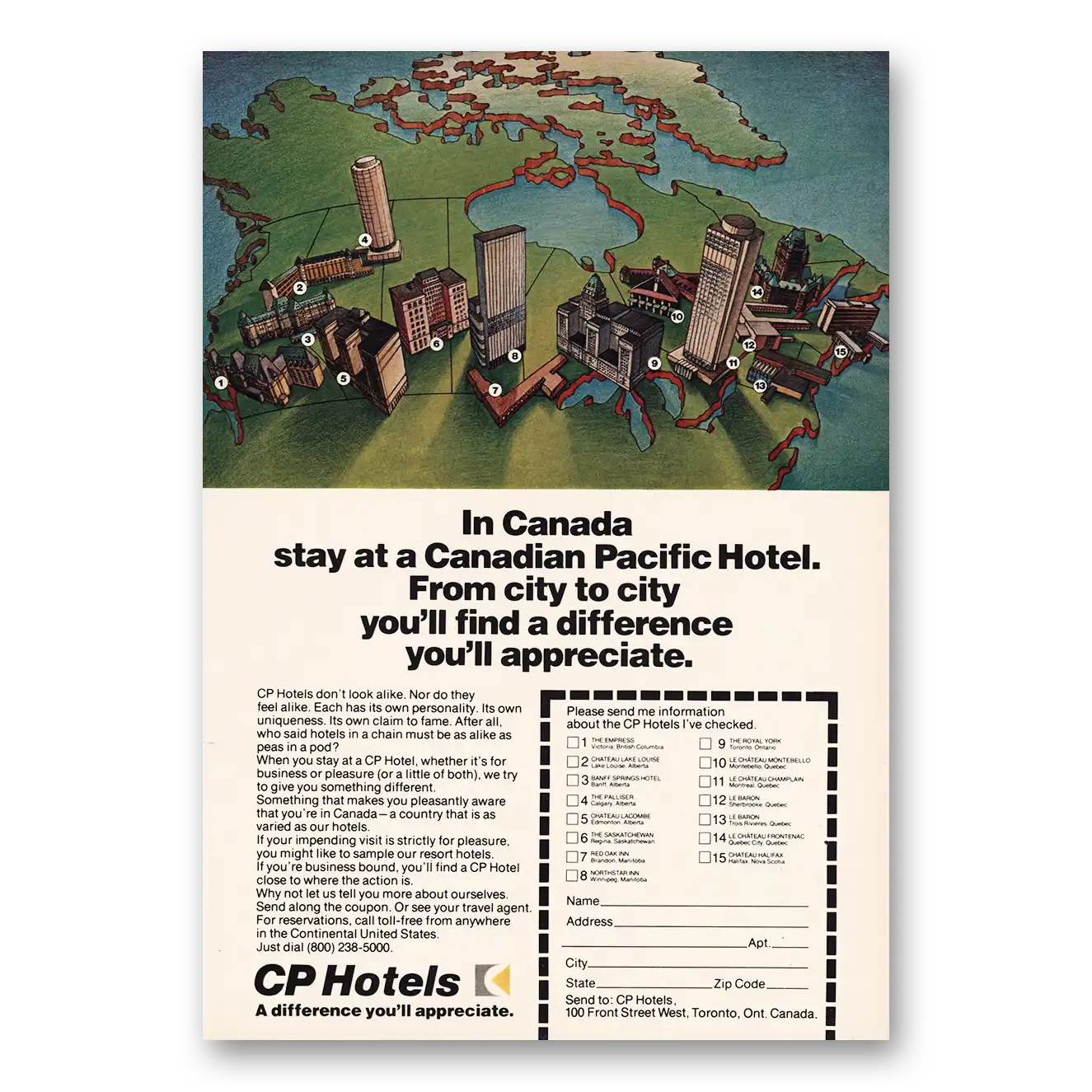 1973 CP Hotels Canadian Pacific Hotels Vintage Magazine Print Ad