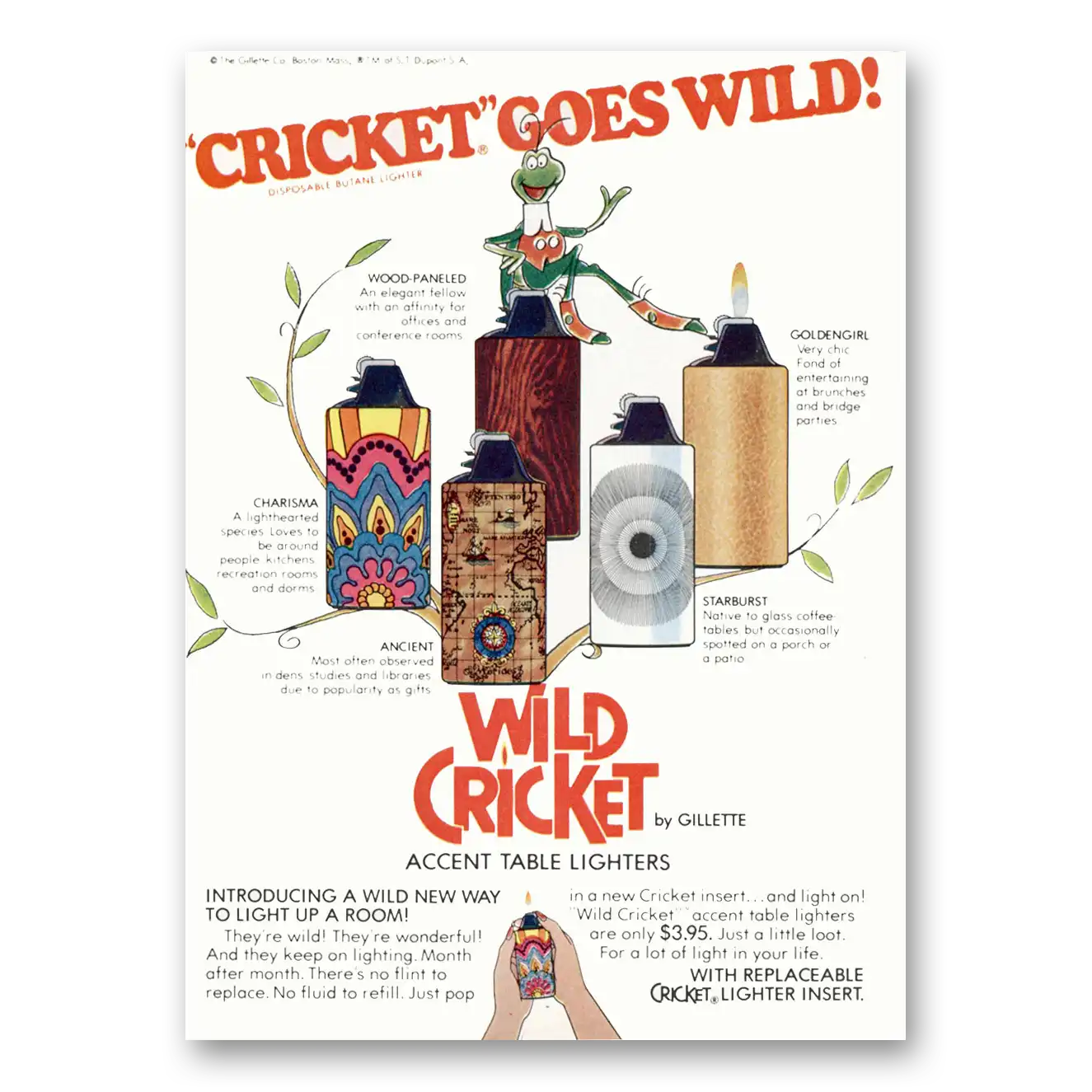 1973 Cricket Table Lighters Cricket Goes Wild Vintage Magazine Print Ad