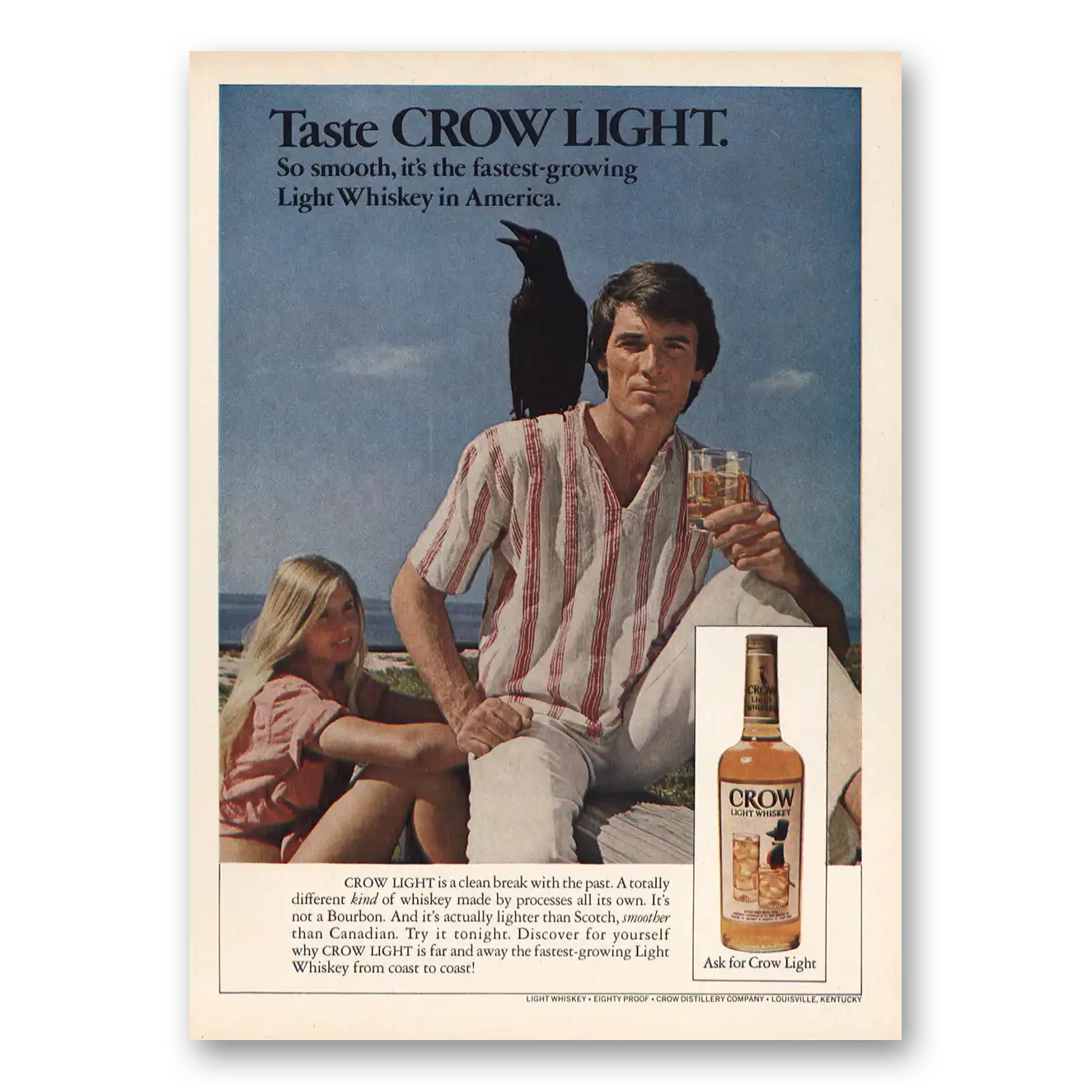 1973 Old Crow Whiskey Light Fastest Growing Light Whiskey In America Vintage Magazine Print Ad