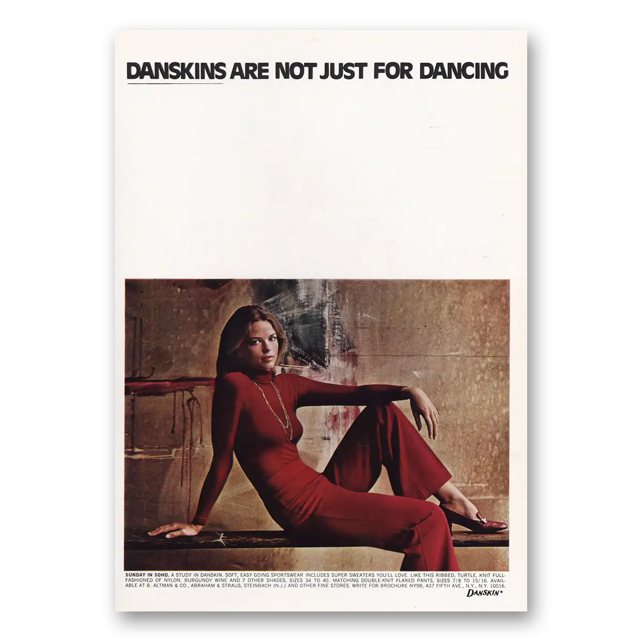 1973 Danskins Sunday In Soho Vintage Magazine Print Ad