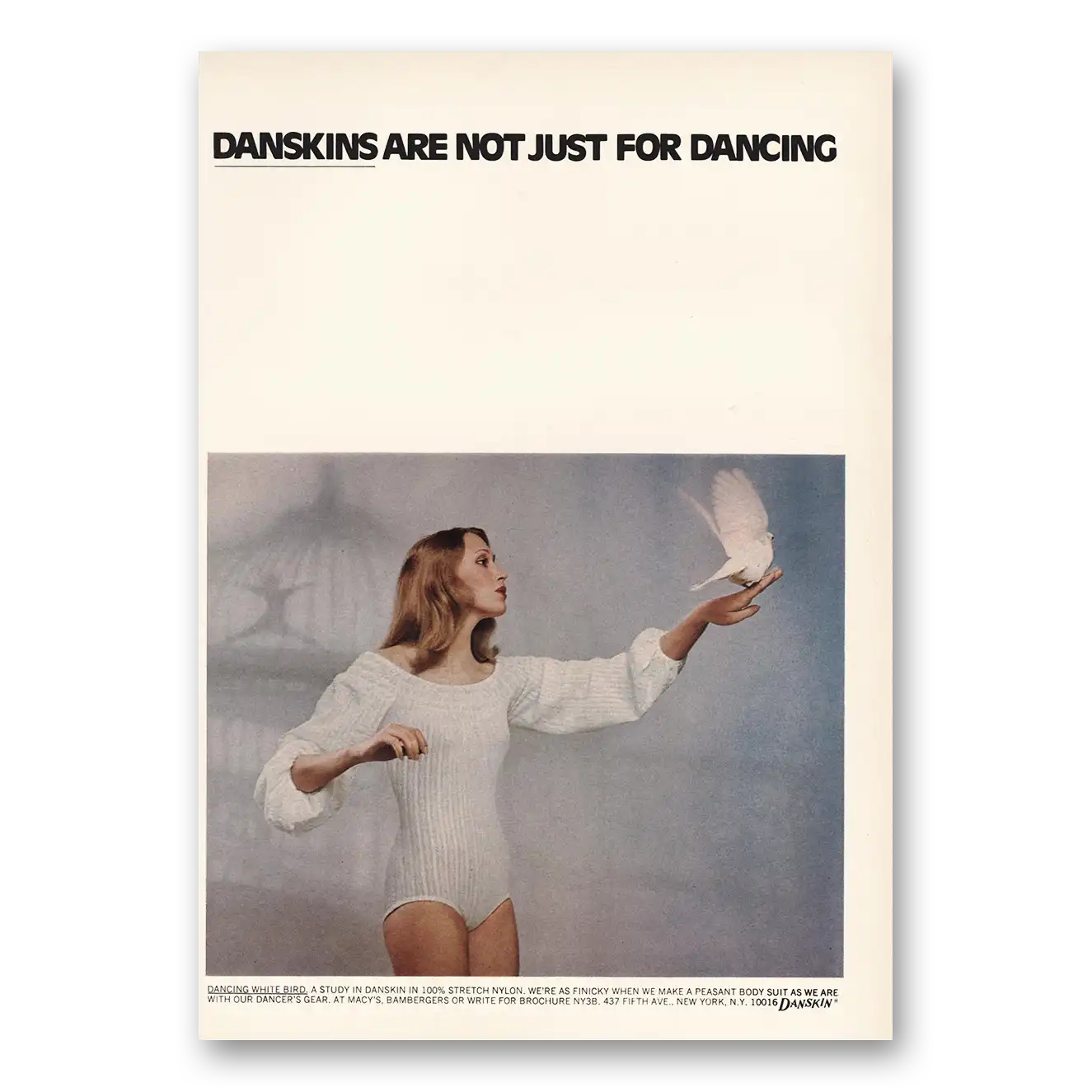 1973 Danskins Dancing White Bird Vintage Magazine Print Ad