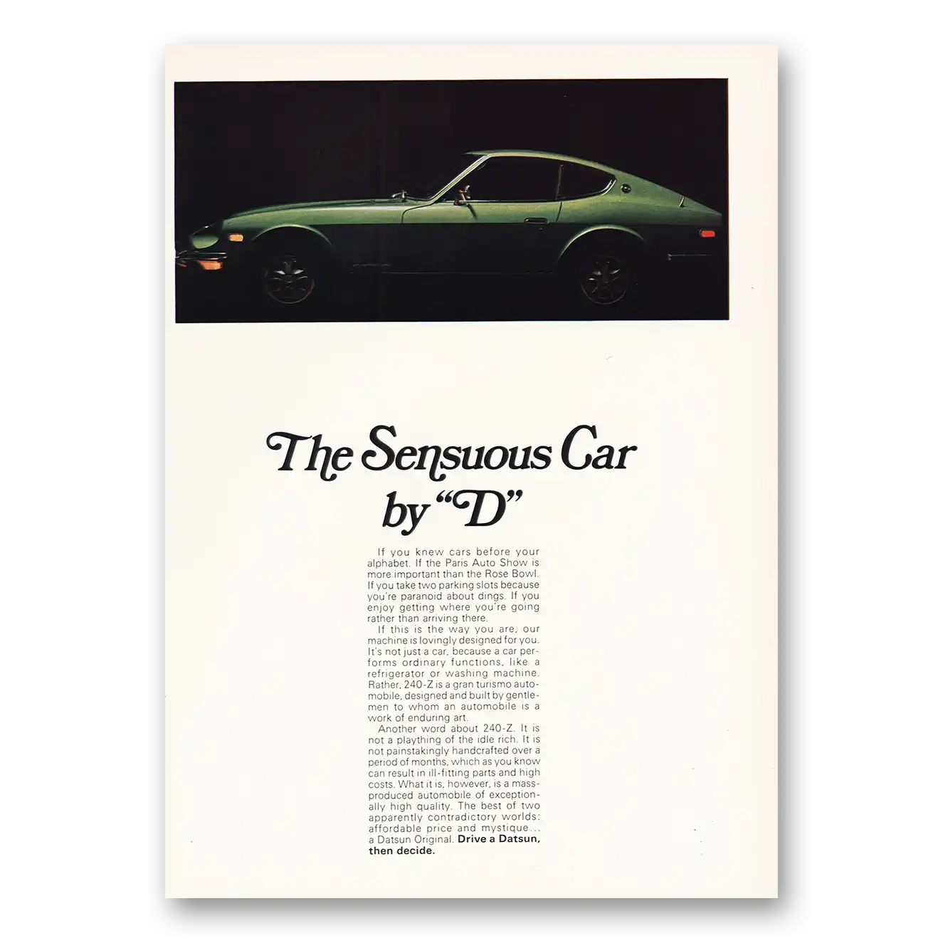 1973 Datsun 240Z Sensuous Car By D Vintage Magazine Print Ad