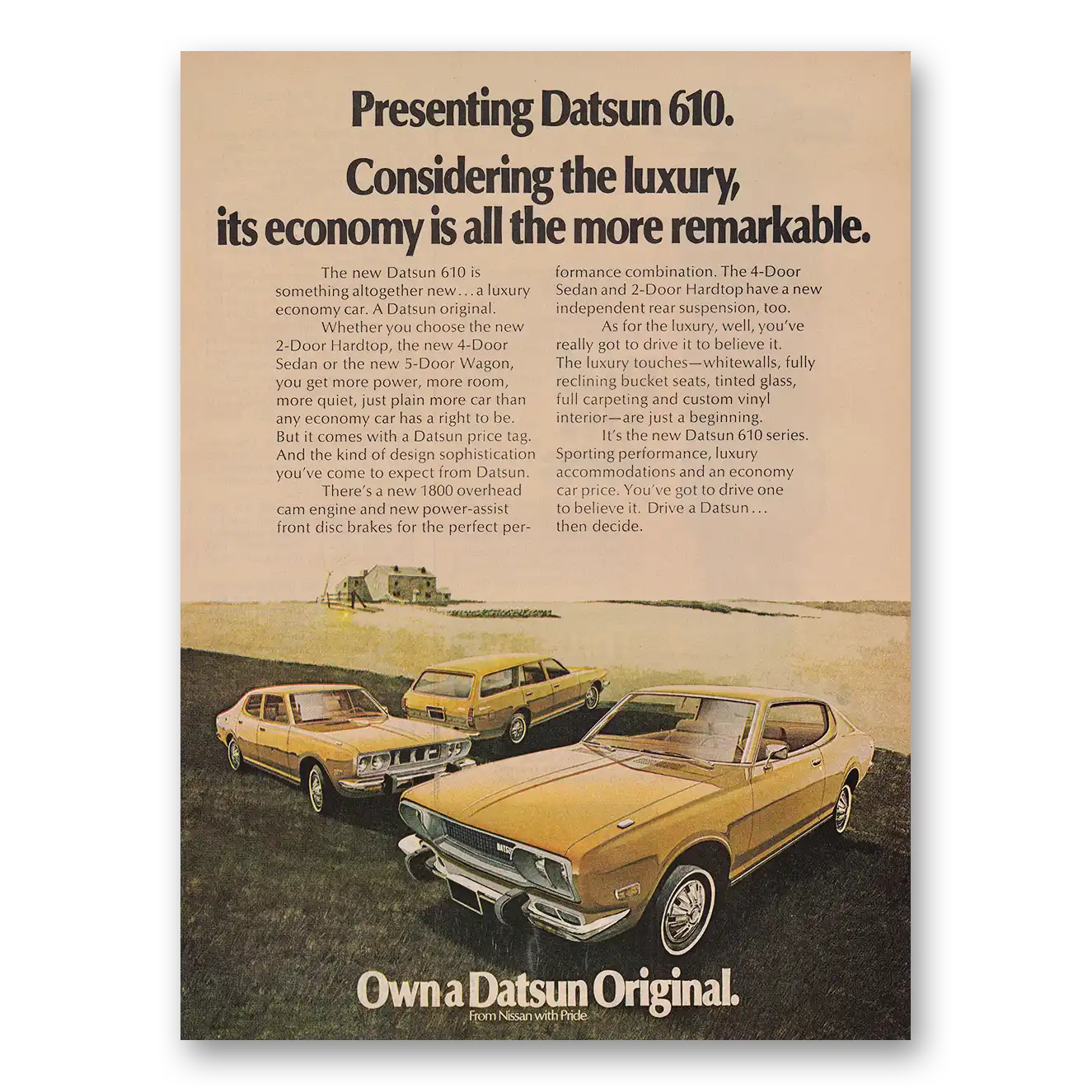 1973 Datsun 610 Considering the Luxury Vintage Magazine Print Ad