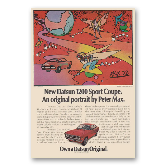 1973 Datsun 1200 Original Portrait Peter Max Vintage Magazine Print Ad