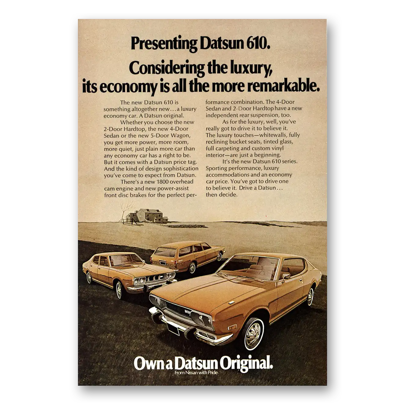 1973 Datsun 610 Considering the Luxury More Remarkable Vintage Magazine Print Ad