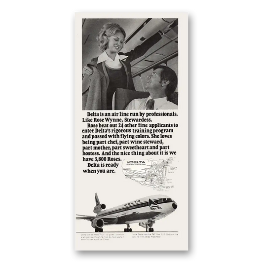 1973 Delta Air Lines Rose Wynne Stewardess Vintage Magazine Print Ad