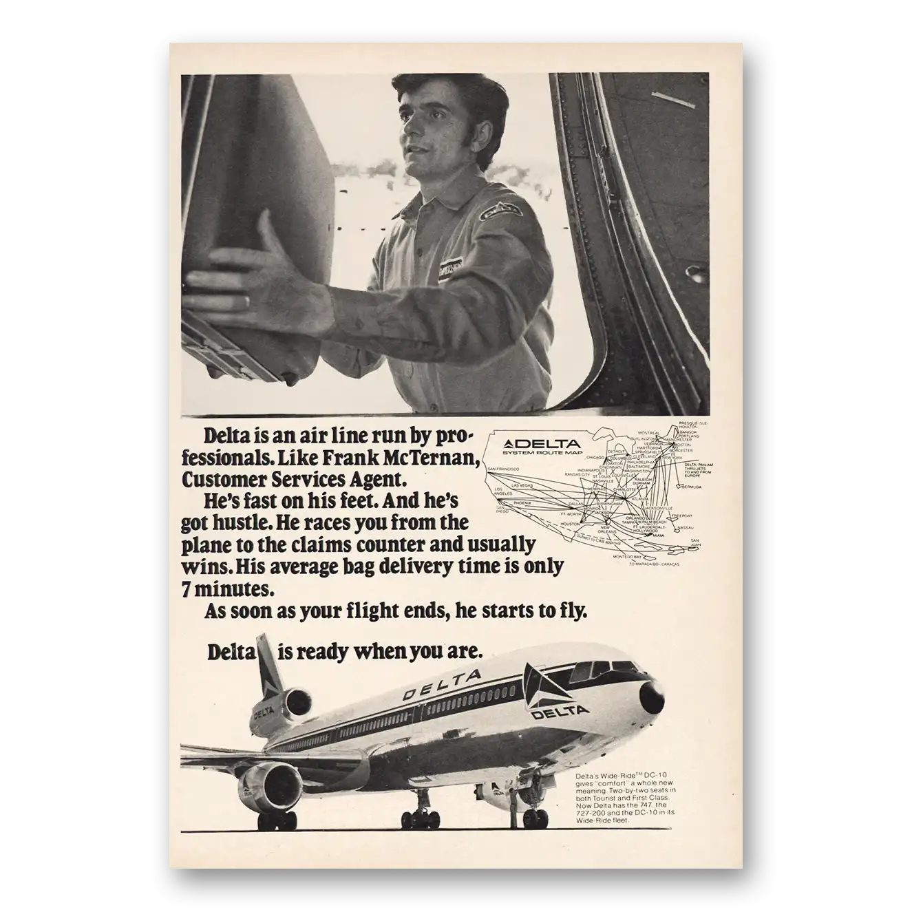 1973 Delta Air Lines Frank McTernan CSA Vintage Magazine Print Ad