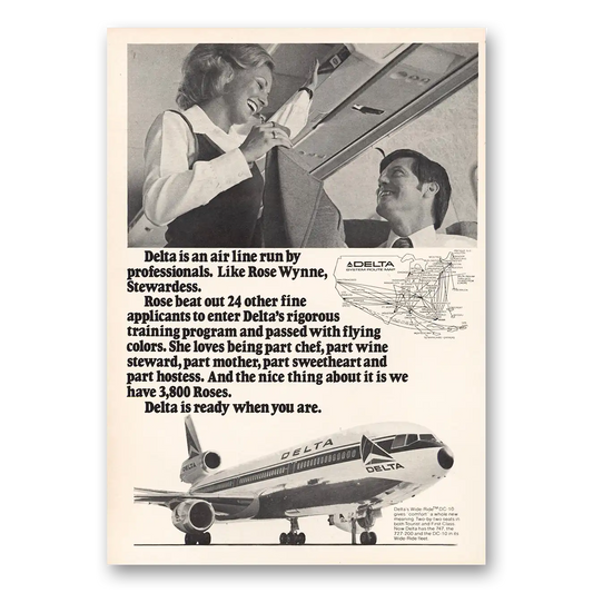 1973 Delta Air Lines Rose Wynne Vintage Magazine Print Ad