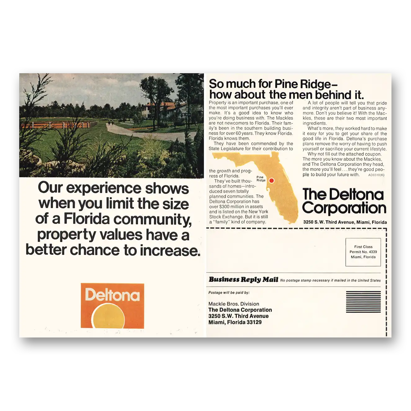 1973 Deltona Corporation Pine Ridge Five Thousand Homesites Florida Vintage Magazine Print Ad