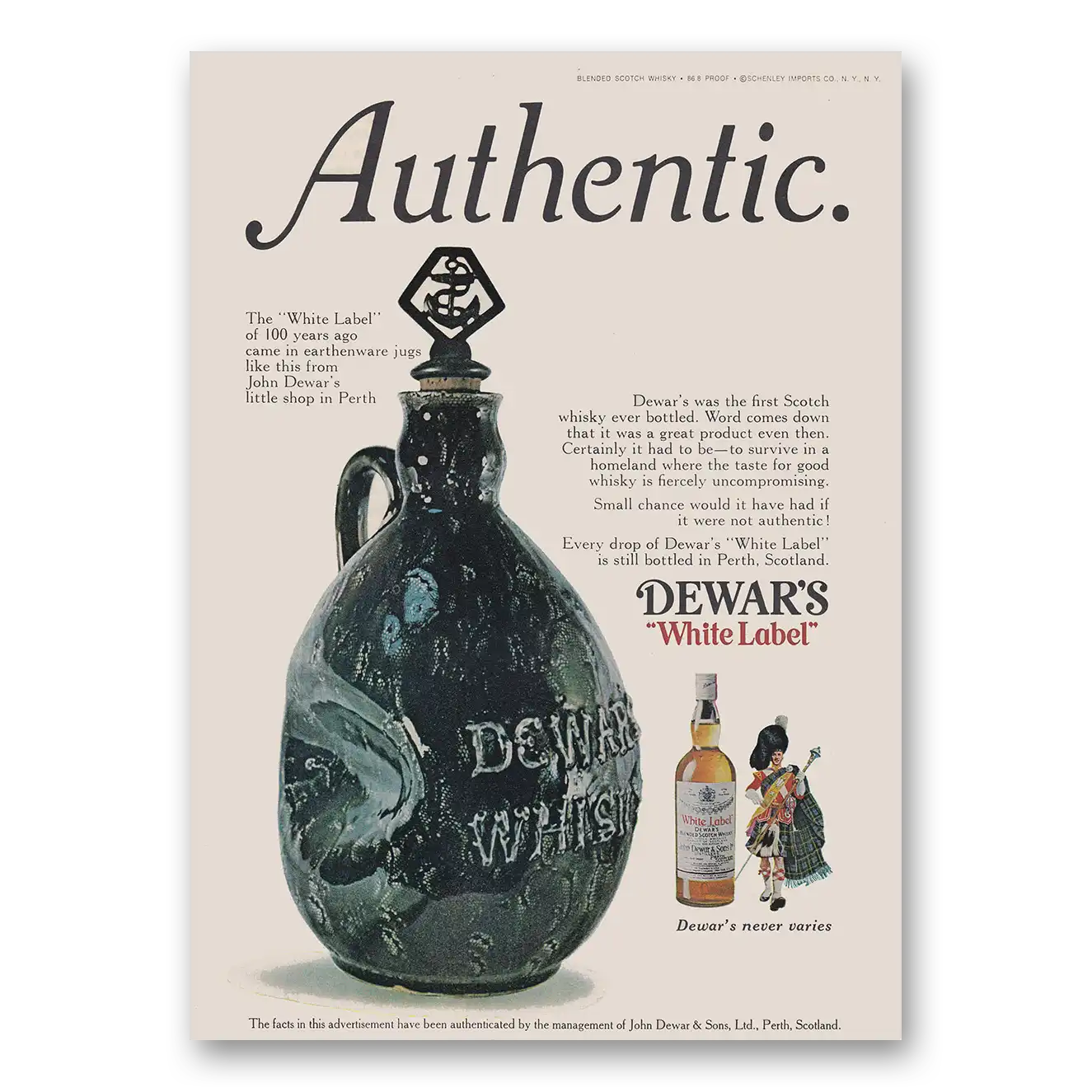 1973 Dewars White Label Authentic White Label of 100 Years Ago Vintage Magazine Print Ad