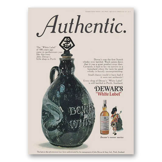 1973 Dewars White Label Authentic White Label of 100 Years Ago Vintage Magazine Print Ad