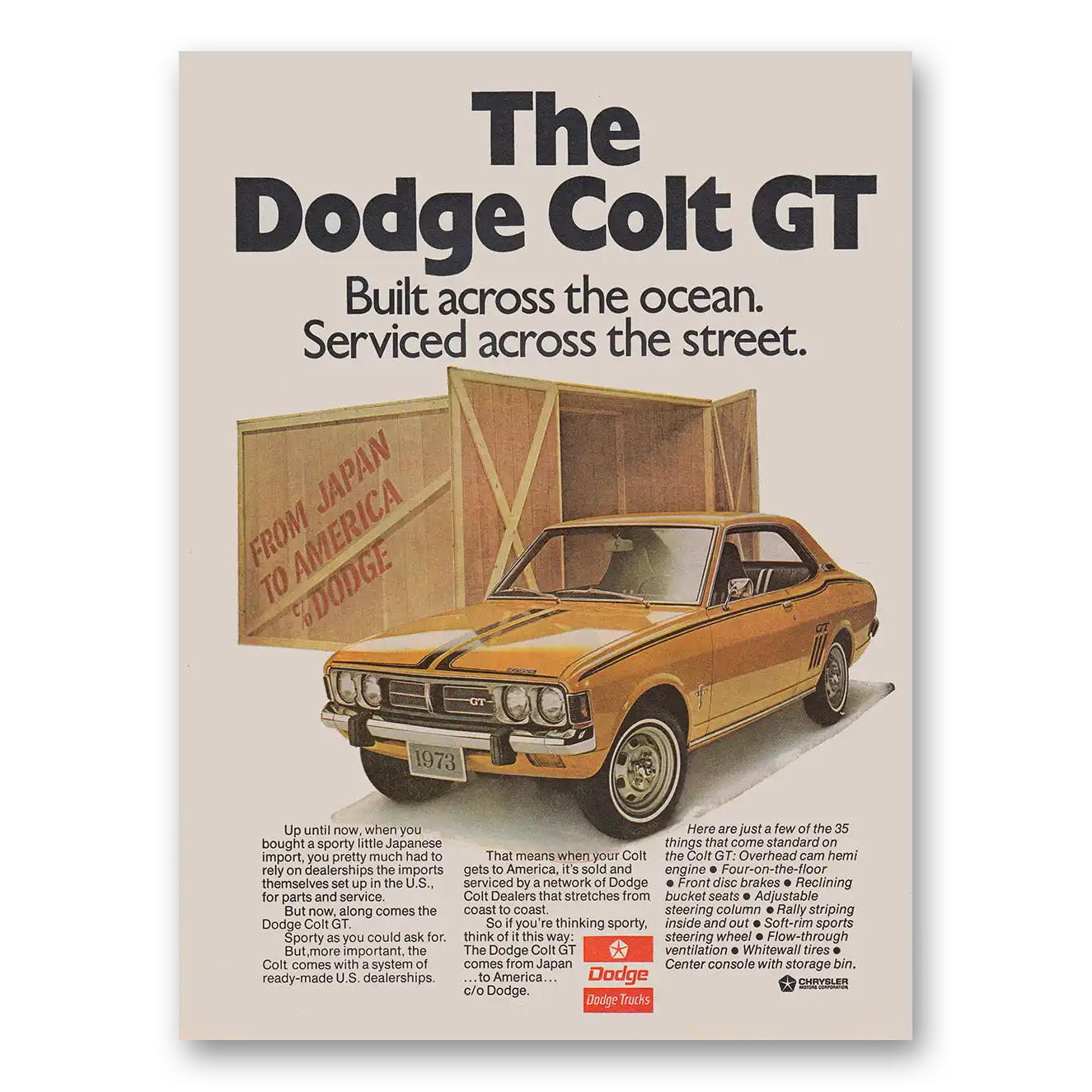 1973 Dodge Colt Built Across the Ocean Vintage Magazine Print Ad