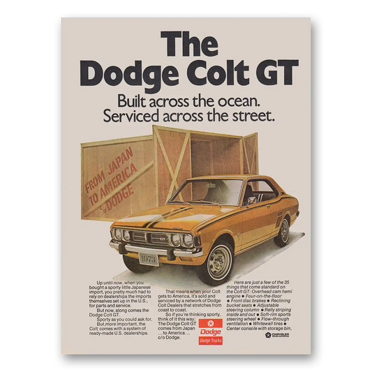 1973 Dodge Colt Built Across the Ocean Vintage Magazine Print Ad