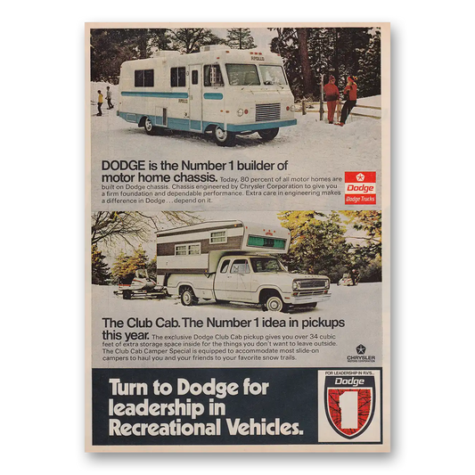 1973 Dodge Club Cab Motor Home Chassis Club Cab Vintage Magazine Print Ad