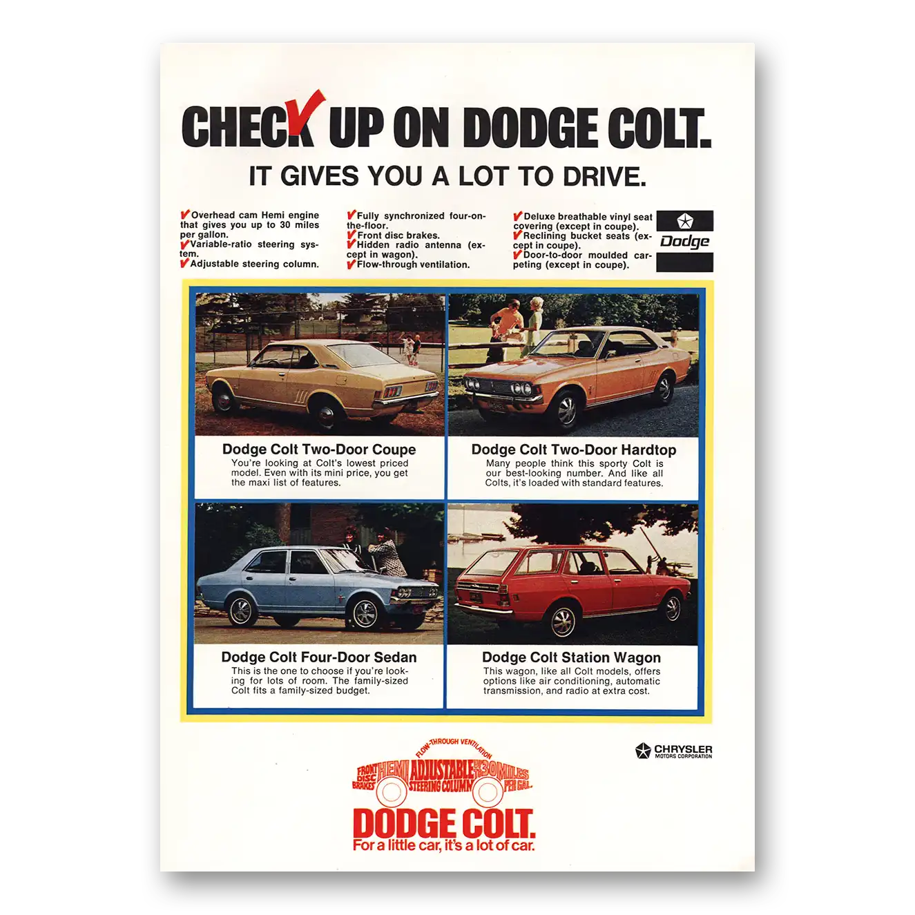 1973 Dodge Colt Gives You a Lot to Drive Vintage Magazine Print Ad