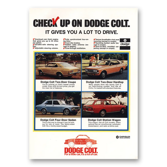 1973 Dodge Colt Gives You a Lot to Drive Vintage Magazine Print Ad