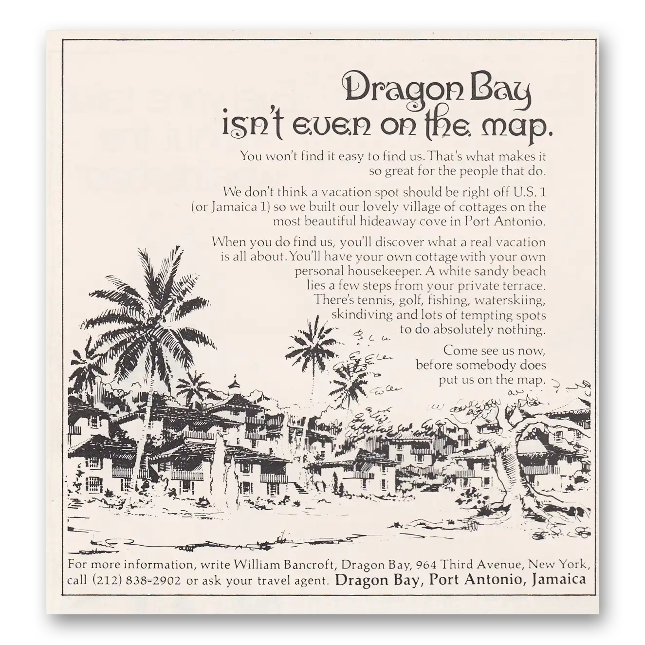 1973 Dragon Bay Jamaica Isn't Even On the Map Vintage Magazine Print Ad