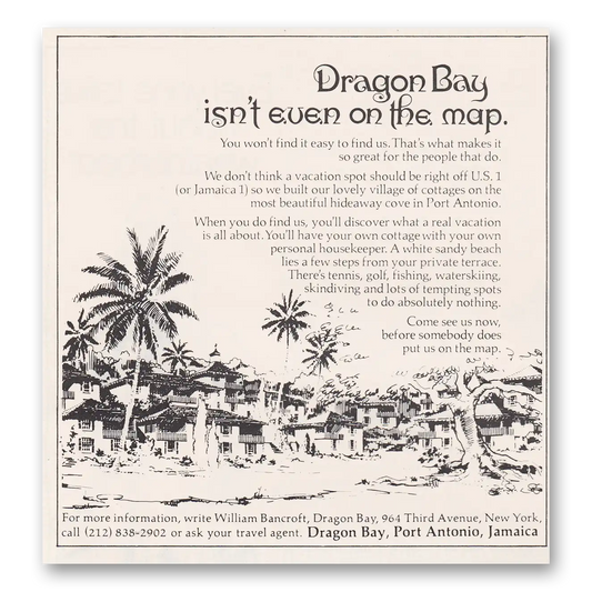 1973 Dragon Bay Jamaica Isn't Even On the Map Vintage Magazine Print Ad