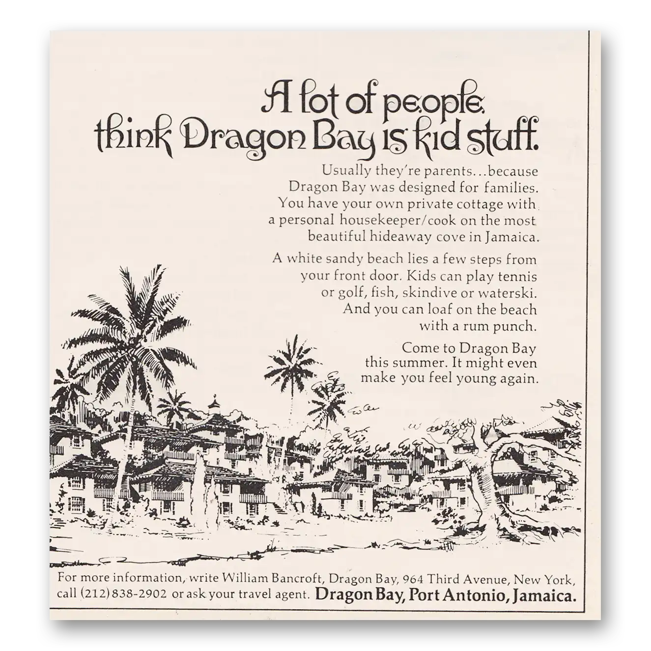 1973 Dragon Bay Jamaica Lot of People Think Dragons Bay Is Kid Stuff Vintage Magazine Print Ad