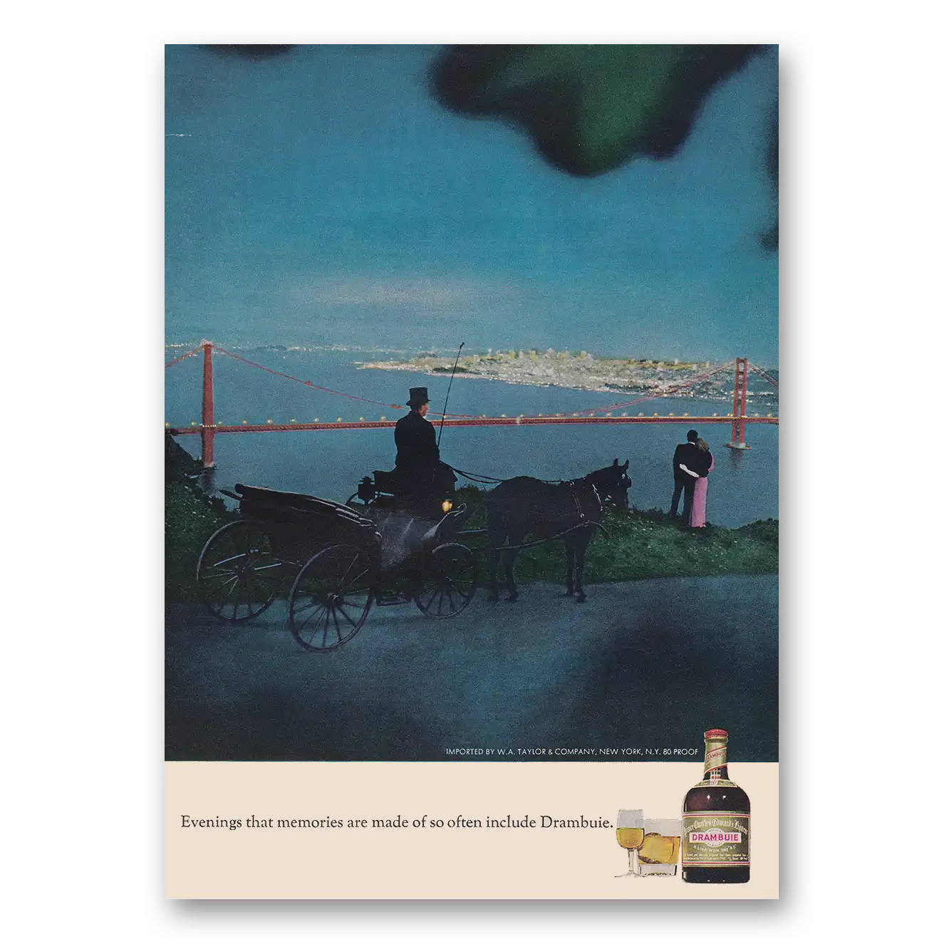 1973 Drambuie Golden Gate Bridge Evenings That Memories Vintage Magazine Print Ad