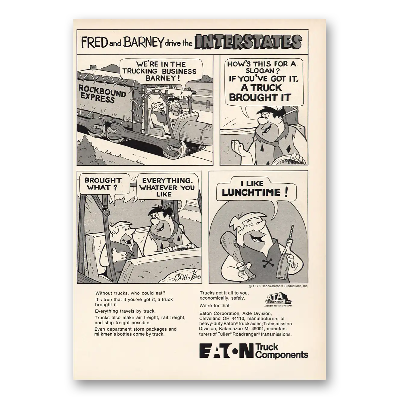 1973 Eaton Truck Components Fred Barney Drive Interstates Vintage Magazine Print Ad