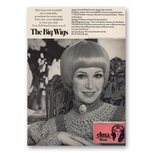 1973 Elura Wigs Cara Duff MacCormick Big Wigs Vintage Magazine Print Ad