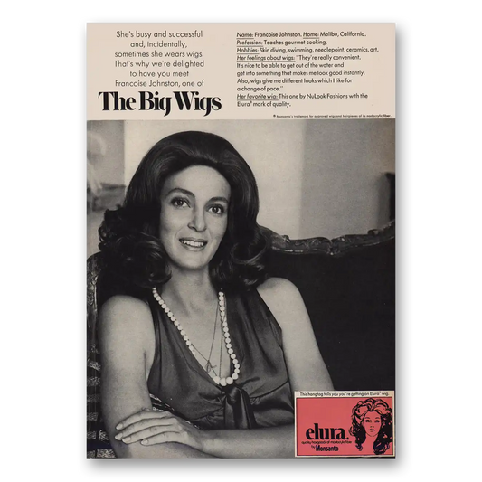 1973 Elura Wigs Francoise Johnston Big Wigs Vintage Magazine Print Ad