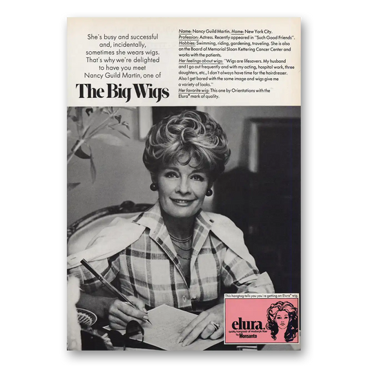 1973 Elura Wigs Nancy Guild Martin Big Wigs Vintage Magazine Print Ad