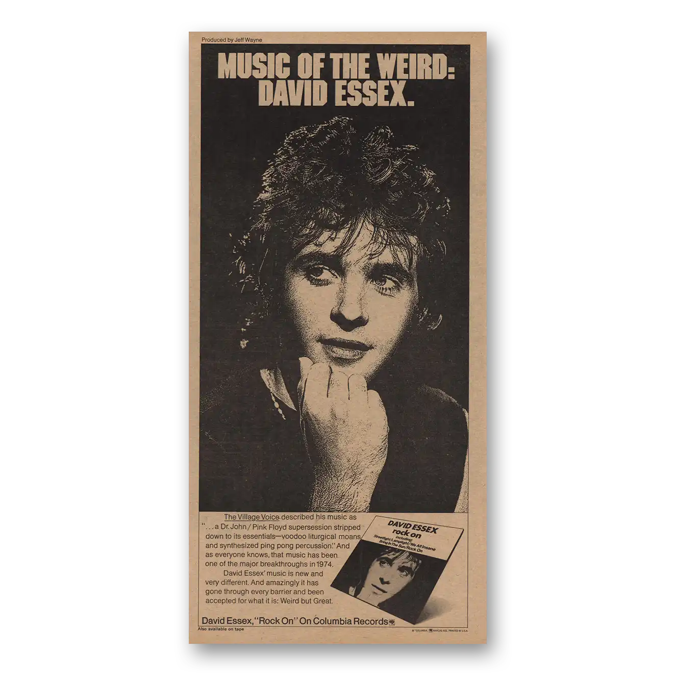 1974 David Essex Rock On Music of the Weird Vintage Magazine Print Ad