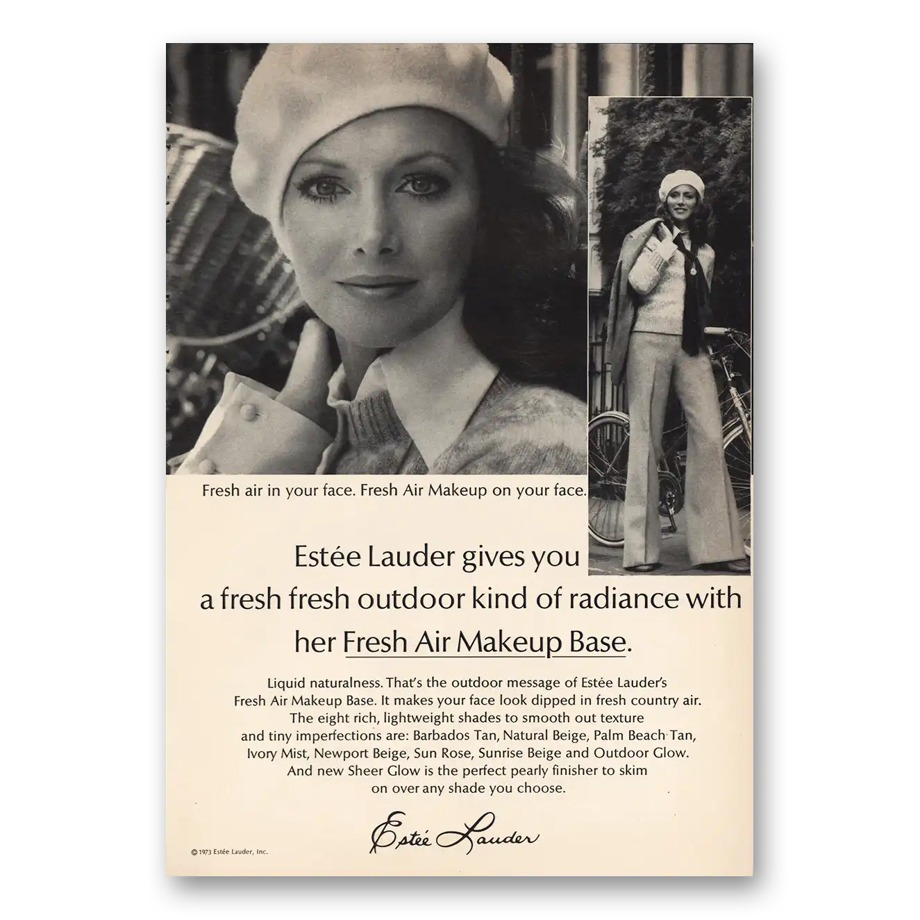 1973 Estee Lauder Fresh Air Makeup Base Vintage Magazine Print Ad