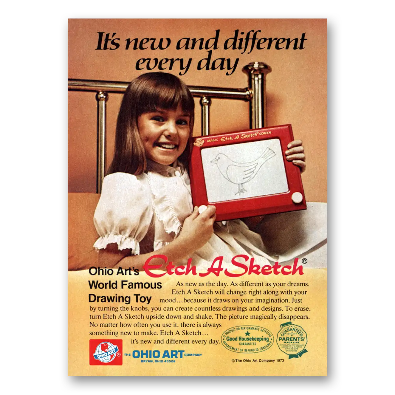 1973 Etch A Sketch New and Different Every Day Vintage Magazine Print Ad