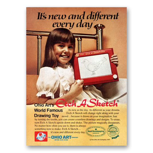 1973 Etch A Sketch New and Different Every Day Vintage Magazine Print Ad