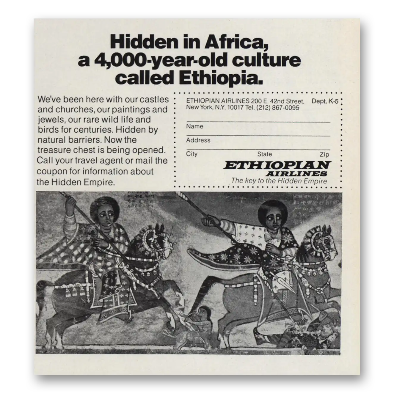 1973 Ethiopian Airlines Hidden In Africa 4000 Year Old Culture Vintage Magazine Print Ad