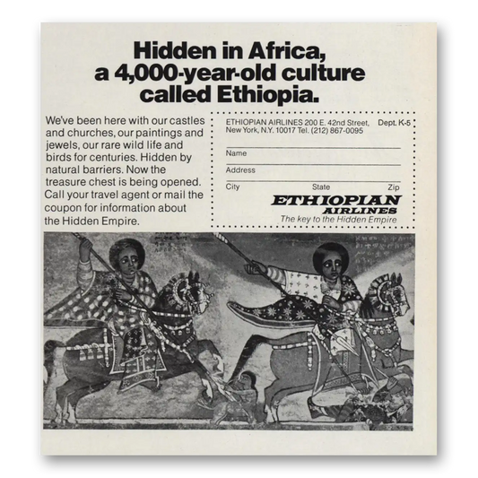 1973 Ethiopian Airlines Hidden In Africa 4000 Year Old Culture Vintage Magazine Print Ad