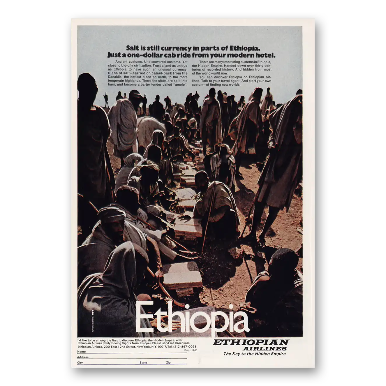 1973 Ethiopian Airlines Salt Is Still Currency In Parts Ethiopia Vintage Magazine Print Ad