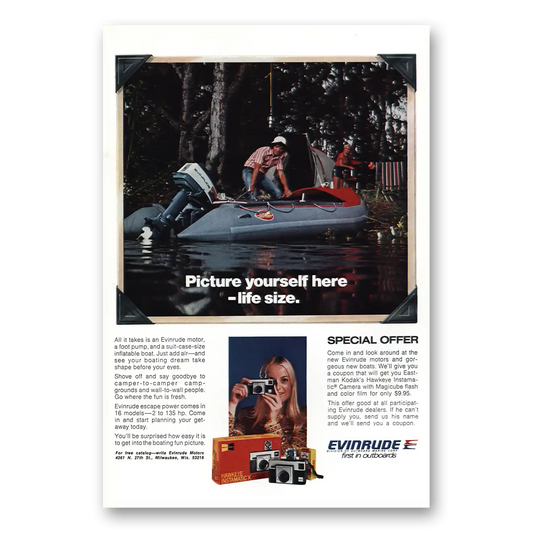 1973 Evinrude Picture Yourself Here Vintage Magazine Print Ad