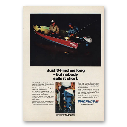 1973 Evinrude Just 34 Inches Long Vintage Magazine Print Ad