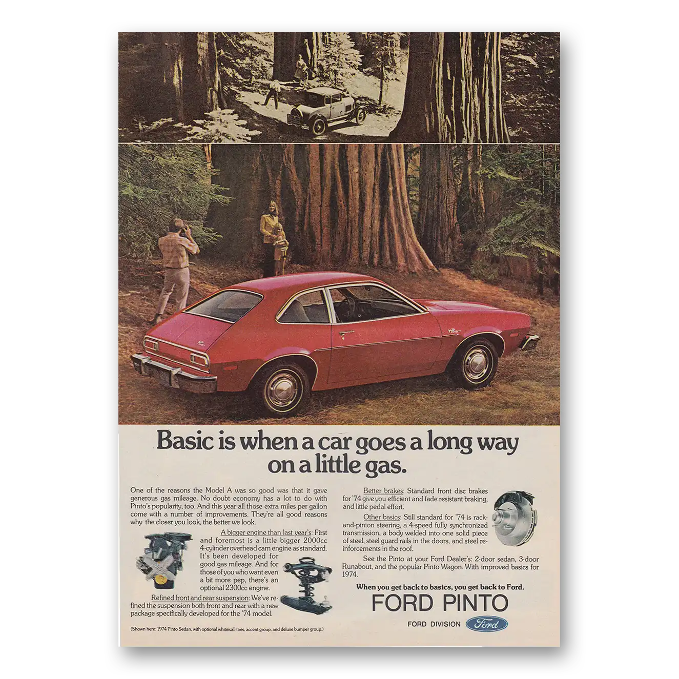 1973 Ford Pinto Basic Is When a Car Goes a Long Way Vintage Magazine Print Ad