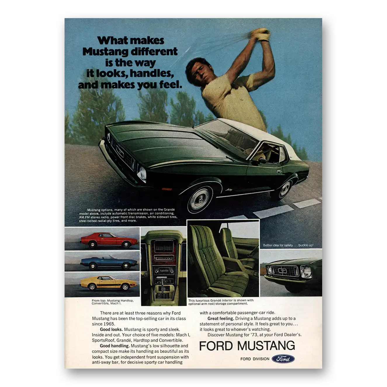 1973 Ford Mustang What Makes Mustang Different Vintage Magazine Print Ad