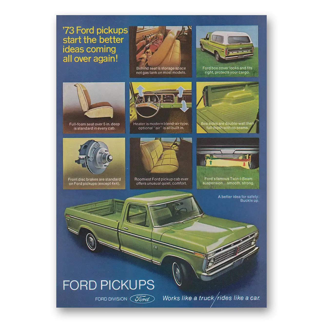 1973 Ford Pickup Start the Better Ideas Coming Vintage Magazine Print Ad