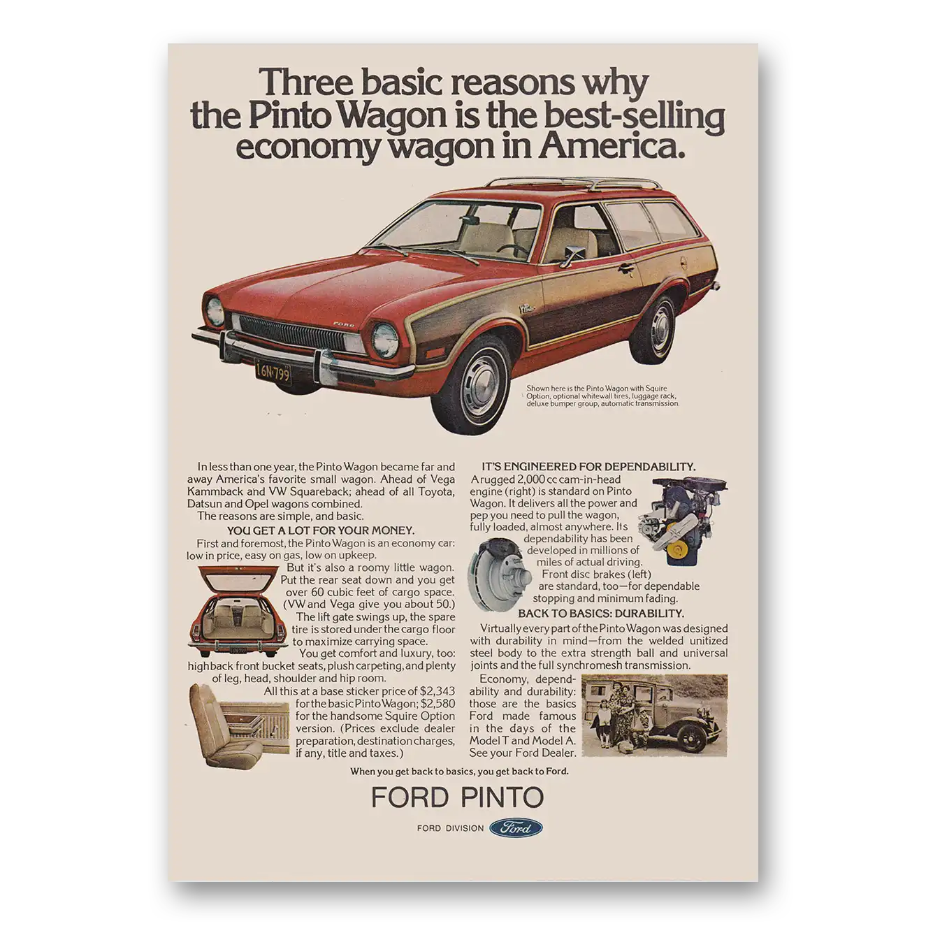 1973 Ford Pinto Three Basic Reasons Vintage Magazine Print Ad