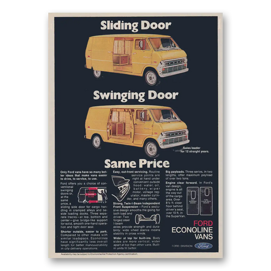 1973 Ford Econoline Van Sliding Door Swinging Door Vintage Magazine Print Ad