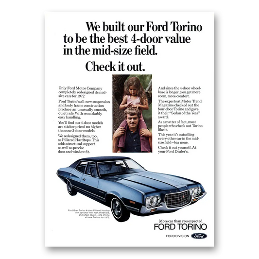 1972 Ford Torino Best 4 Door Value Mid Size Field Vintage Magazine Print Ad