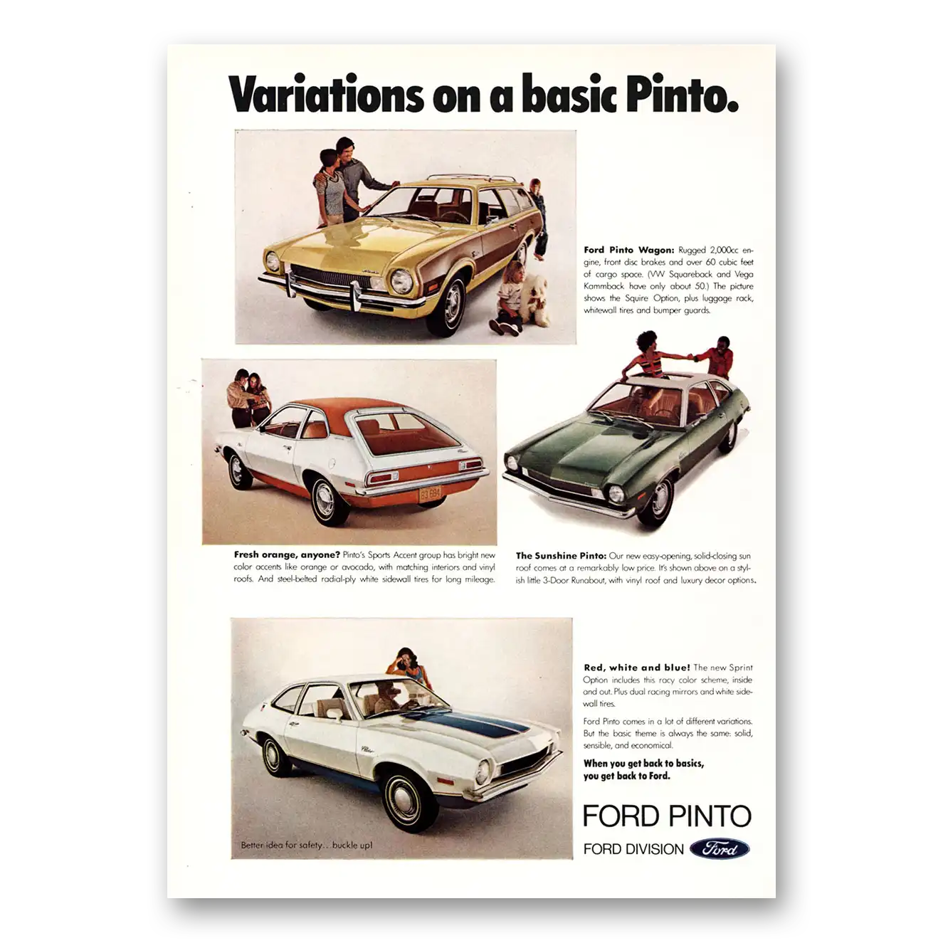 1972 Ford Pinto Variations On a Basic Pinto Vintage Magazine Print Ad