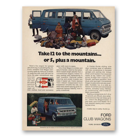 1973 Ford Club Wagon Take 12 To the Mountains Vintage Magazine Print Ad