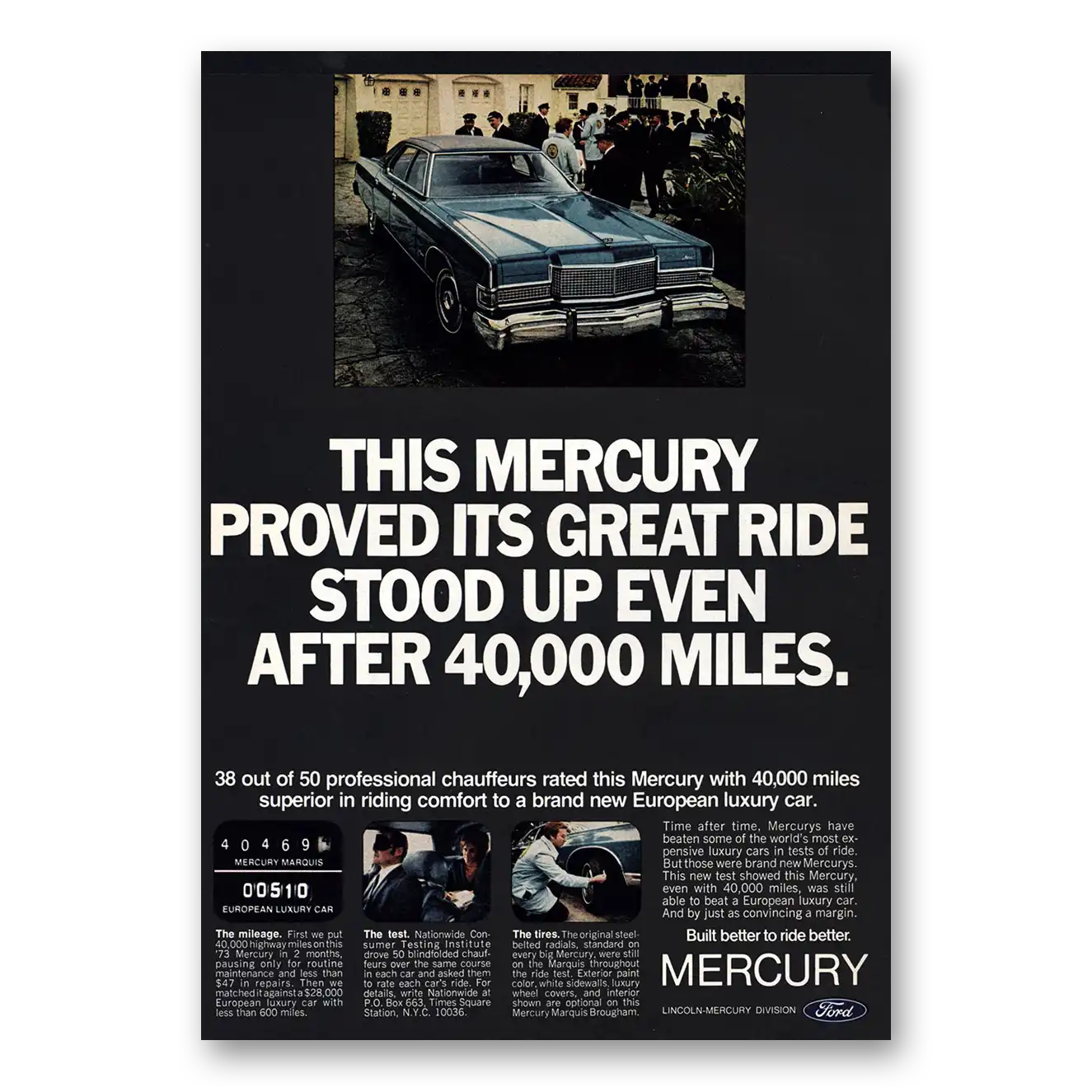 1973 Mercury Proved Its Great Ride Stood Up Vintage Magazine Print Ad